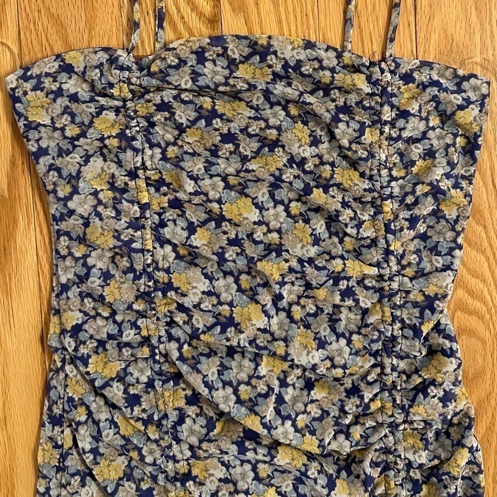 Amable by Mable FLORAL MESH MINI BODYCON DRESS blue yellow Medium - Picture 5 of 8